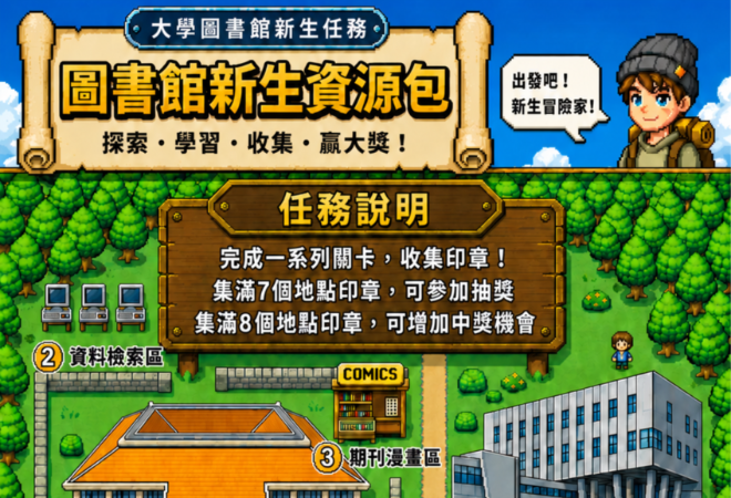 2026新生活動｜圖書館新手資源包（～10/08）歡迎全校學生參加抽無線耳罩耳機！