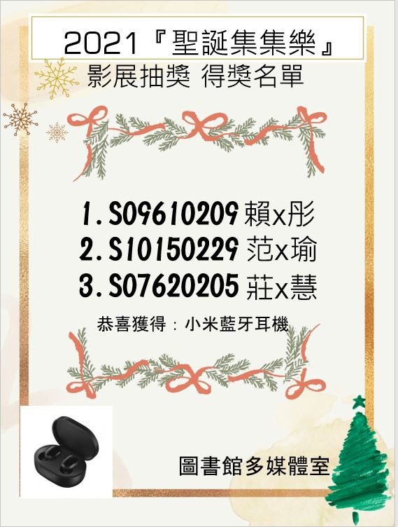 2021圖書館聖誕集集樂活動得獎名單